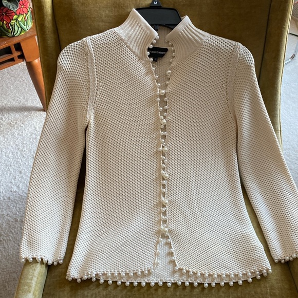 Sweaters - Emporio Armani pearl bead trimmed silk/cottonn cardigan, size 40